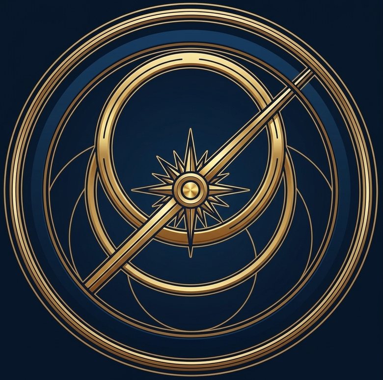 The Waybound astrolabe mark — a gold compass rose inside concentric rings,
                  crossed by a sighting arm